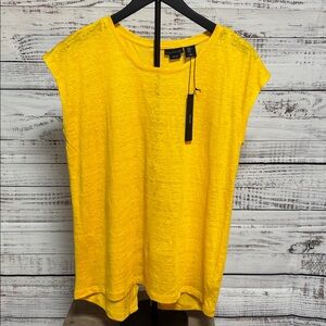 NWT Tahari Golden Yellow Knit Top with Button Detail on Back